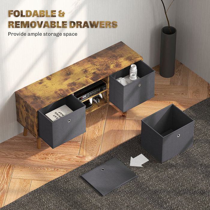 Rustic Brown TV Cabinet Stand for TVs up to 50 Inches with Foldable Drawers by HOMCOM