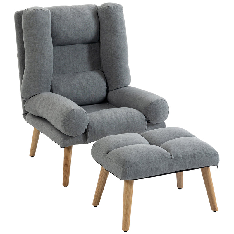 Recliner Chair and Footstool Set for Relaxing at Home with Adjustable Positions Grey