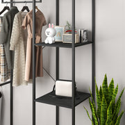 Freestanding Clothes Storage Rack With Shelves For Bedroom Or Hallway Black
