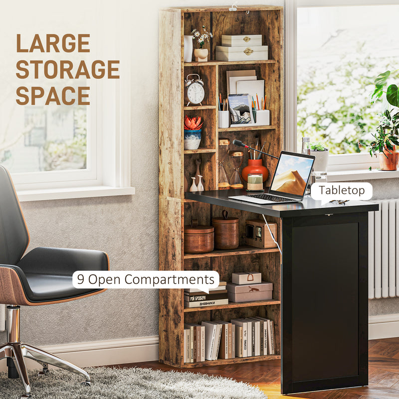 Folding Desk with Blackboard and Side Shelf Rustic Brown Home Office Workstation by HOMCOM