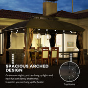 3.65 x 3m Hardtop Steel Gazebo with Aluminium Frame Double Roof Net Sidewalls and Curtains Coffee by Outsunny