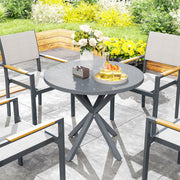 Dark Grey Round Outdoor Garden Table with Wood Effect Top 85cm Steel Frame by Outsunny