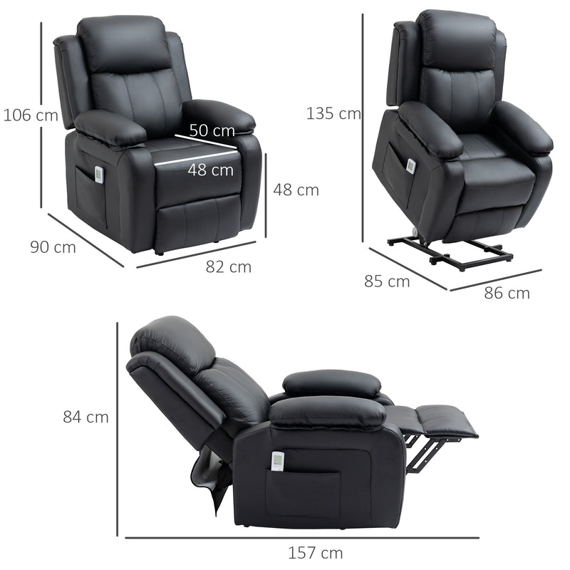 Electric Riser Recliner Chair with Massage and Remote for Elderly Comfort Support Black