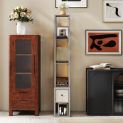 LED Floor Lamp with Shelves and Fabric Drawer Adjustable Brightness for Living Room Grey