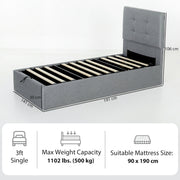 Single Grey Ottoman Storage Bed Frame Gas Lifting For Bedroom Organisation Homcom