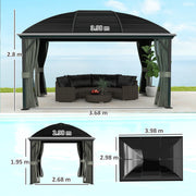 3 x 4m Hardtop Gazebo with Metal Roof Netting and Curtains Dark Grey by Outsunny