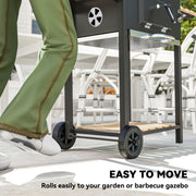 Charcoal BBQ Grill with Adjustable Charcoal Pan Warming Rack Shelves and Wheels by Outsunny