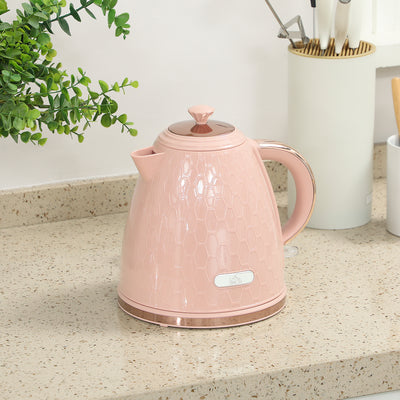3kW Rapid Boil Electric Kettle With Honeycomb Design Ideal For Fast Brewing, Light Pink