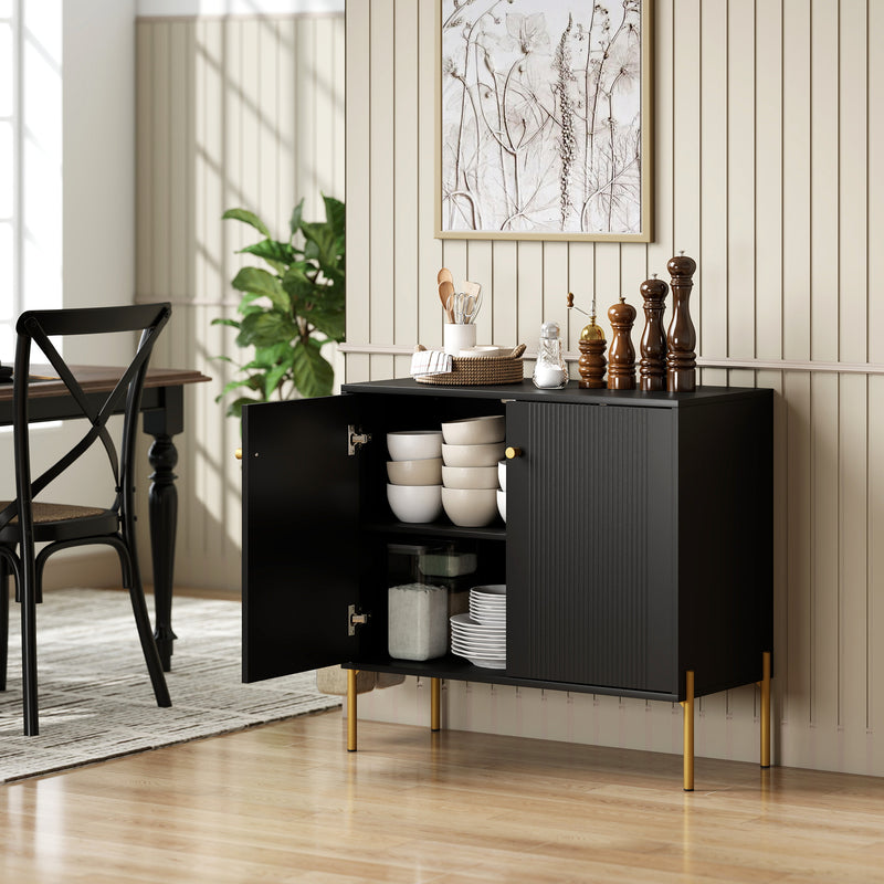 Sideboard with Adjustable Shelf and Raised Legs for Easy Cleaning Black Gold Tone