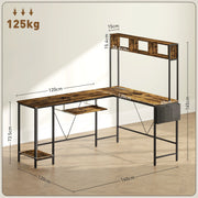 Rustic Brown L Shaped Computer Desk with Power Outlet and Storage for Two Person by HOMCOM