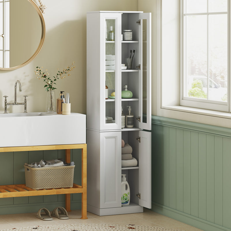 Bathroom Floor Cabinet Slim Storage for Small Spaces with Adjustable Shelf White