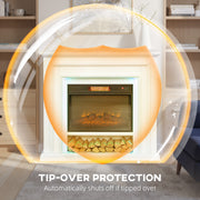 Electric Fireplace Heater with LED Flame Effect and Remote Control for Living Room, White