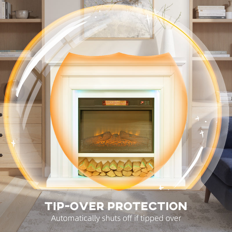 Electric Fireplace Heater with LED Flame Effect and Remote Control for Living Room, White