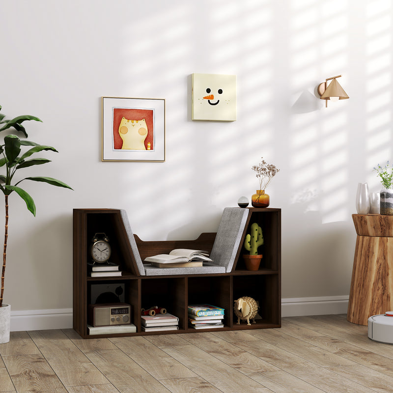 Bookcase Storage Shelf with Cushioned Reading Seat Cube Organiser Chestnut by HOMCOM