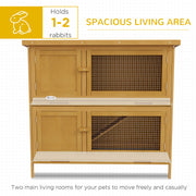 Two Tier Wooden Rabbit Hutch with Slide Out Tray for Outdoor Use, Yellow