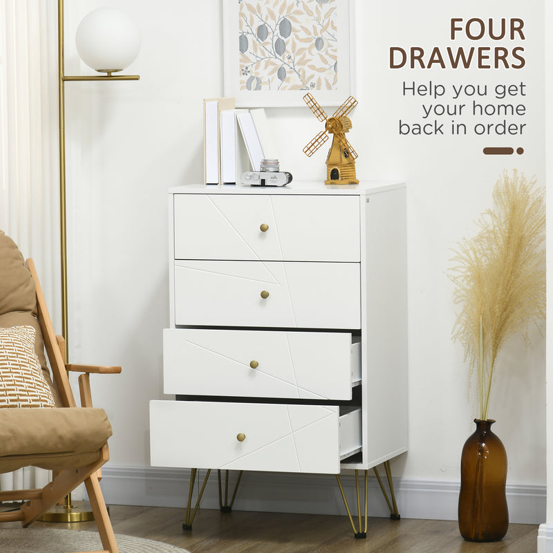 White Tall Chest of Drawers with Gold Legs for Bedroom Organisation