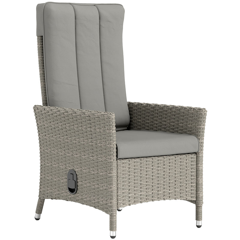Grey Rattan Garden Recliner Chair With Adjustable Backrest and Cushion by Outsunny
