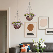 Artificial Hanging Flower Baskets Set of 2 with 75 Leaves for Home or Office Purple