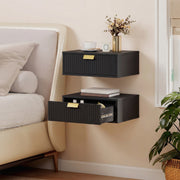 Floating Wall Mounted Bedside Table Set of 2 with Drawer for Clutter Free Bedroom Black AOSOM