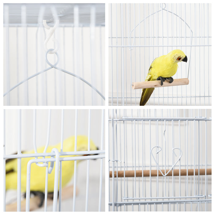 Large White Metal Bird Cage with Perches Swing and Bowls for Budgies and Parakeets by PawHut