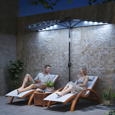 Half Garden Parasol With Solar Lights for Balcony or Small Patio with Adjustable Shade, Dark Grey Outsunny
