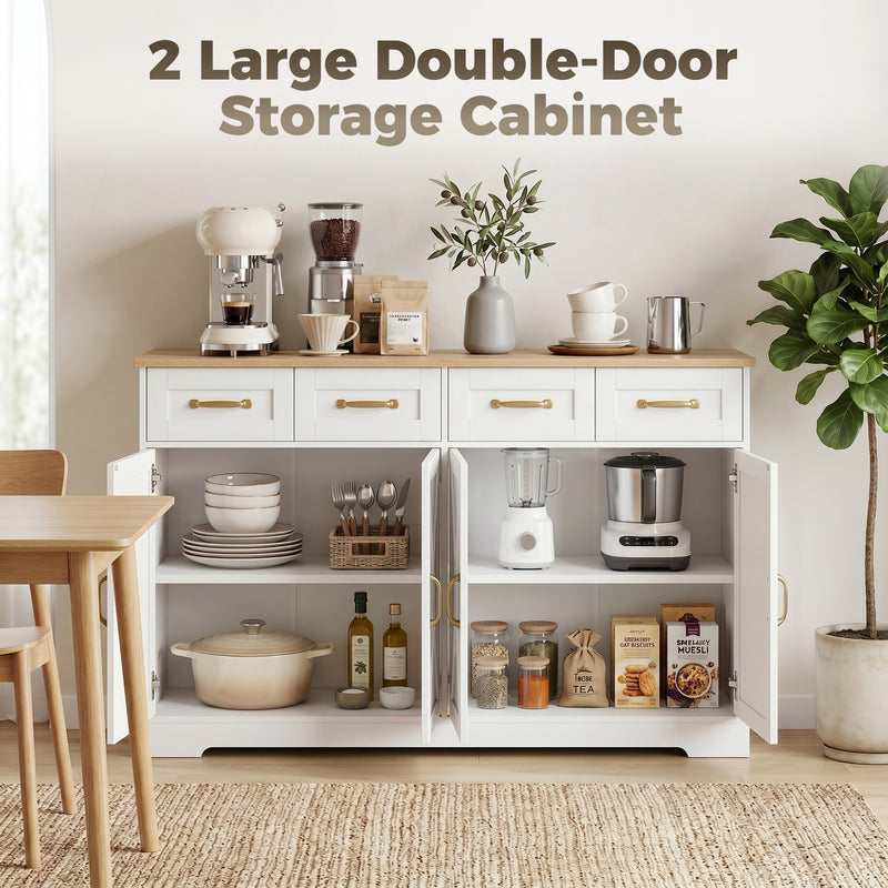 Sideboard Storage Cabinet with Adjustable Shelves for Organised Kitchen or Dining Room White Oak