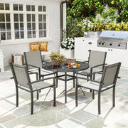 5 Piece Patio Dining Set with Round Table and Stackable Chairs for Patio by Outsunny