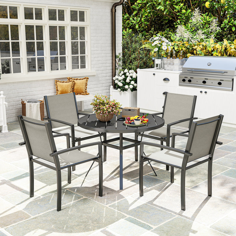 5 Piece Patio Dining Set with Round Table and Stackable Chairs for Patio by Outsunny