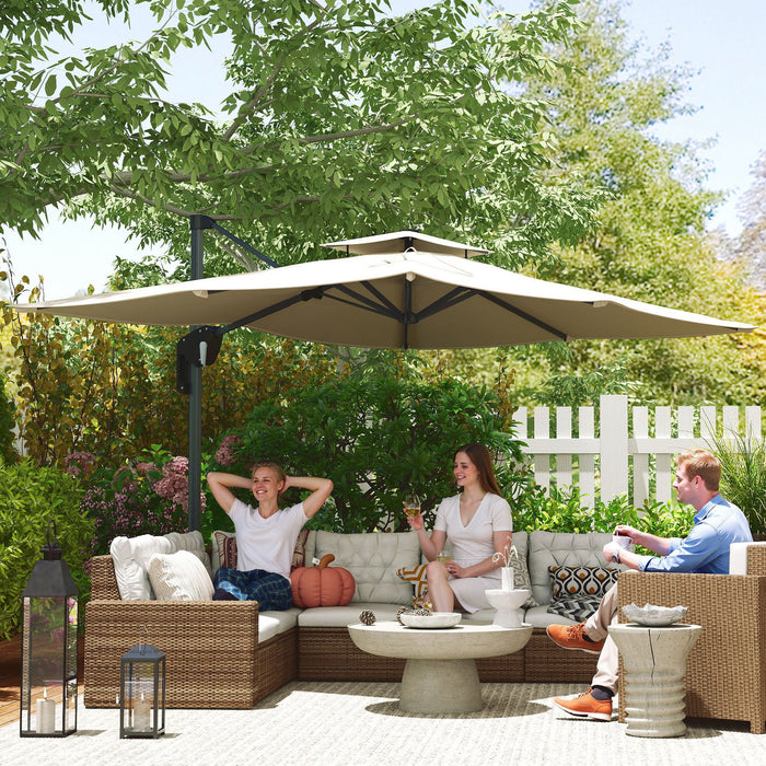 Grey Cantilever Parasol 3.7 x 2.7m With 360 Rotation Tilt UPF50 Sun Shade by Outsunny