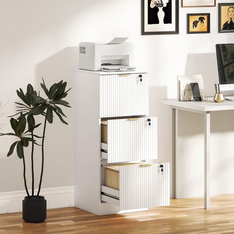 Filing Cabinet with Lockable Drawers and Printer Shelf for Home Office Organisation White AOSOM