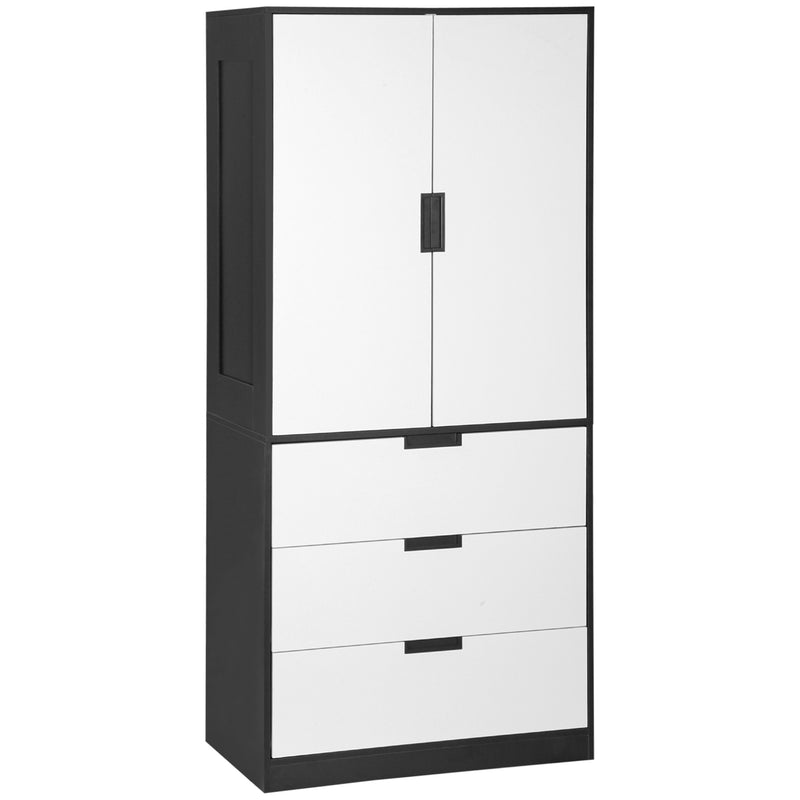 Modern 2 Door Bedroom Wardrobe With 3 Drawers And Hanging Rail For Storage Black