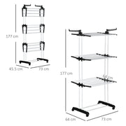 4 Tier Foldable Clothes Drying Rack With Wheels For Indoor Or Outdoor Use, Black