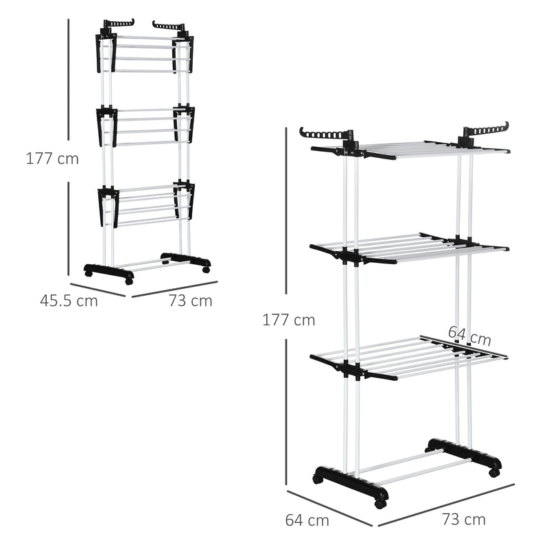4 Tier Foldable Clothes Drying Rack With Wheels For Indoor Or Outdoor Use, Black