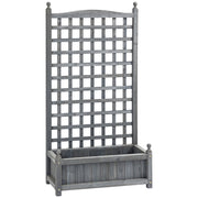 Wooden Raised Garden Planter with Trellis for Climbing Plants Indoor Outdoor Use Grey Outsunny