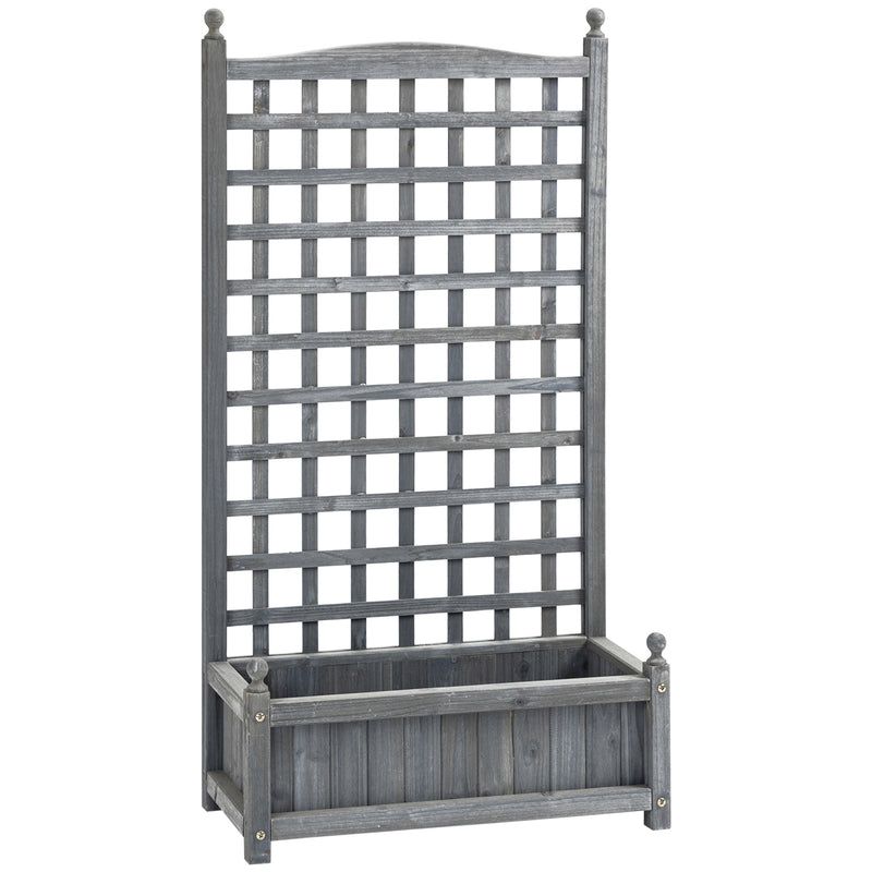 Wooden Raised Garden Planter with Trellis for Climbing Plants Indoor Outdoor Use Grey Outsunny