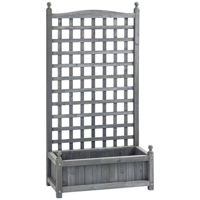 Wooden Raised Garden Planter with Trellis for Climbing Plants Indoor Outdoor Use Grey Outsunny