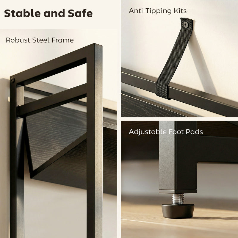 5 Tier Bookcase and Room Divider with Anti Fall Shelves for Organised Storage Black AOSOM
