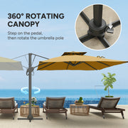 Khaki 3m Cantilever Garden Parasol with Hydraulic Lift for Easy Outdoor Shade