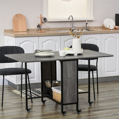 Extendable Drop Leaf Dining Table for 6 People Space Saving Design for Home Grey Black