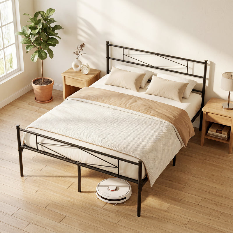 Double Bed Frame with Underbed Storage and Sturdy Steel Support Black