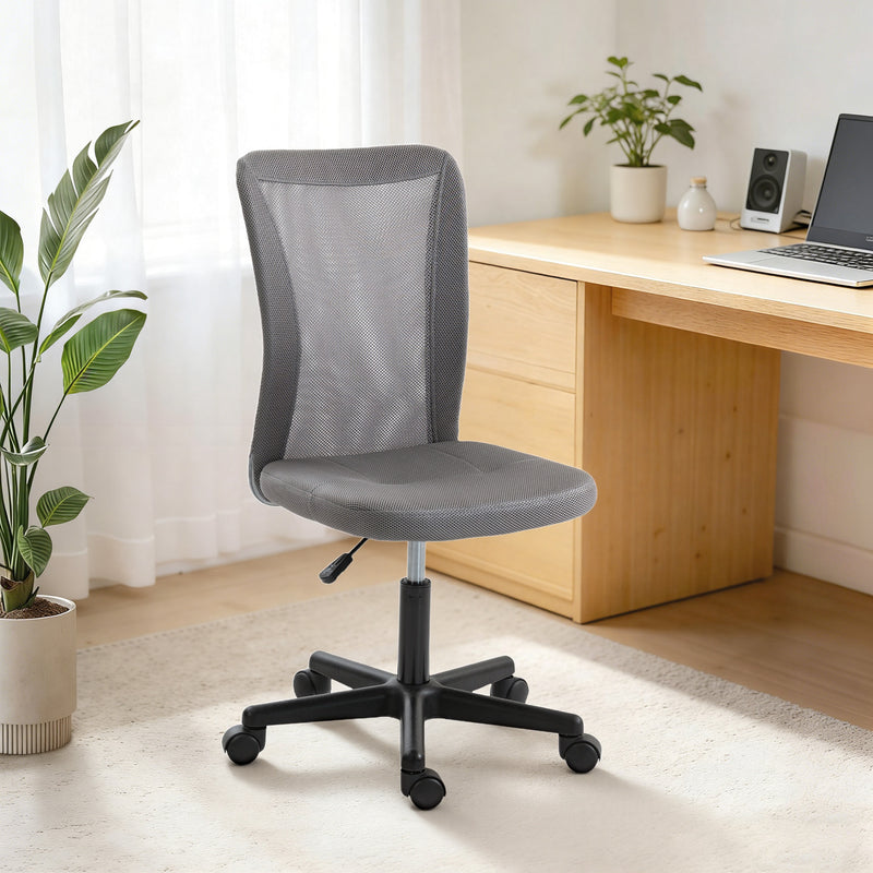 Office Chair for Small Home Office Spaces with Mesh Back and Adjustable Height Grey AOSOM