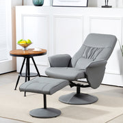 Swivel Recliner Chair with Footstool High Back PU Leather Armchair for Living Room Light Grey