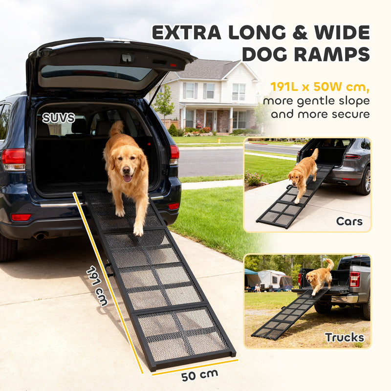 Extra Long Dog Ramp for Car with Non Slip Surface Ideal for Large Pets Black AOSOM
