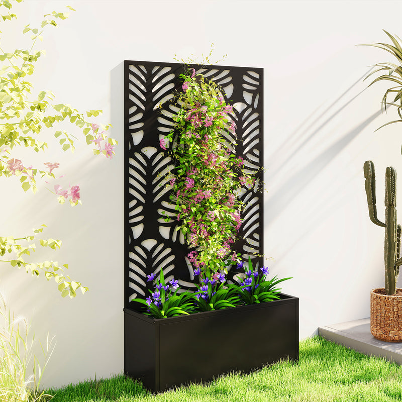 Metal Garden Planter with Trellis for Climbing Plants and Flowers Black Outsunny