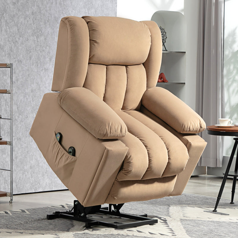Light Brown Velvet Electric Riser Recliner Armchair With Massage Function by HOMCOM