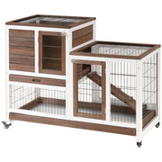 Two Tier Rabbit Hutch with Wheels for Indoor or Outdoor Use Pet Cage, Brown