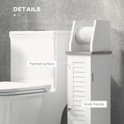 Slim Bathroom Storage Cabinet With Roll Holder Adjustable Shelf And Cupboard, White
