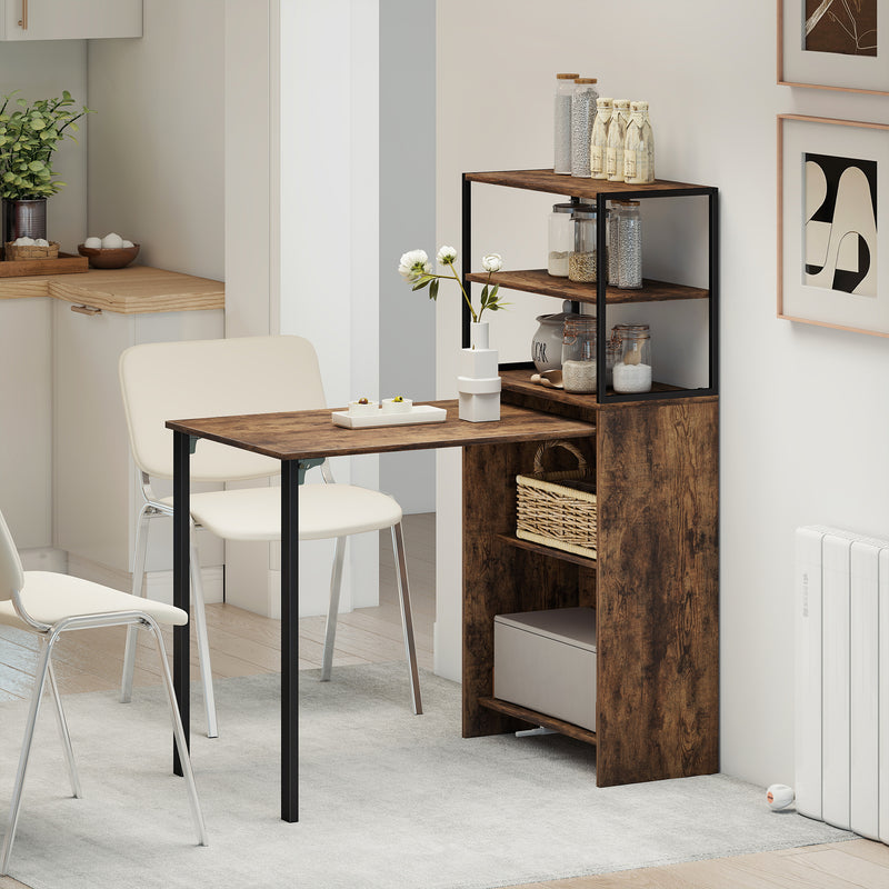 Bookcase With Fold Out Desk For Small Spaces, Hidden Storage, 105W x 60D x 127H cm