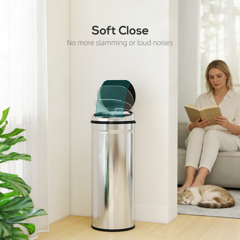 50L Stainless Steel Automatic Sensor Bin With Touchless Lid For Kitchen Or Office Use, Silver