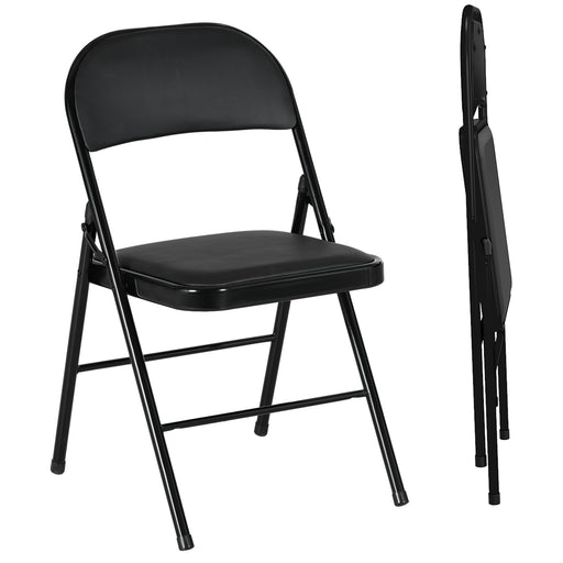 Set of 2 Folding Chairs with Cushioned Seats Ideal for Home or Events, Black